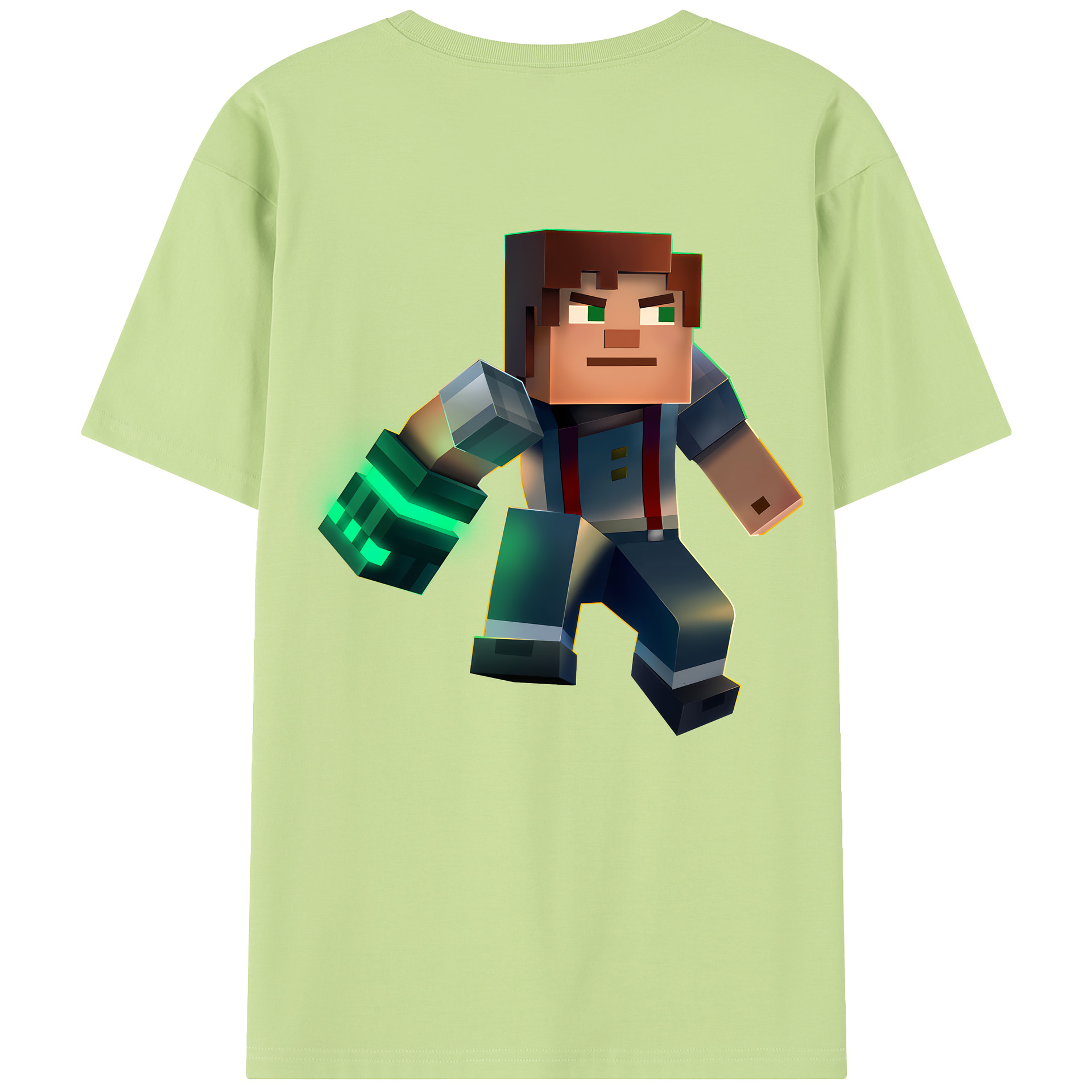 （画像用） マインクラフト ブロックの世界 Minecraft MC Block world 綿100％半袖Tシャツ（背面プリント）